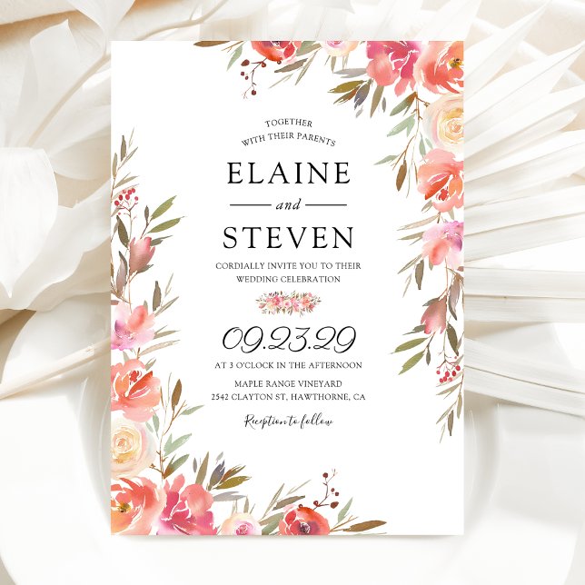 Elegant Salmon Pink Floral Wedding Invitation (Creator Uploaded)