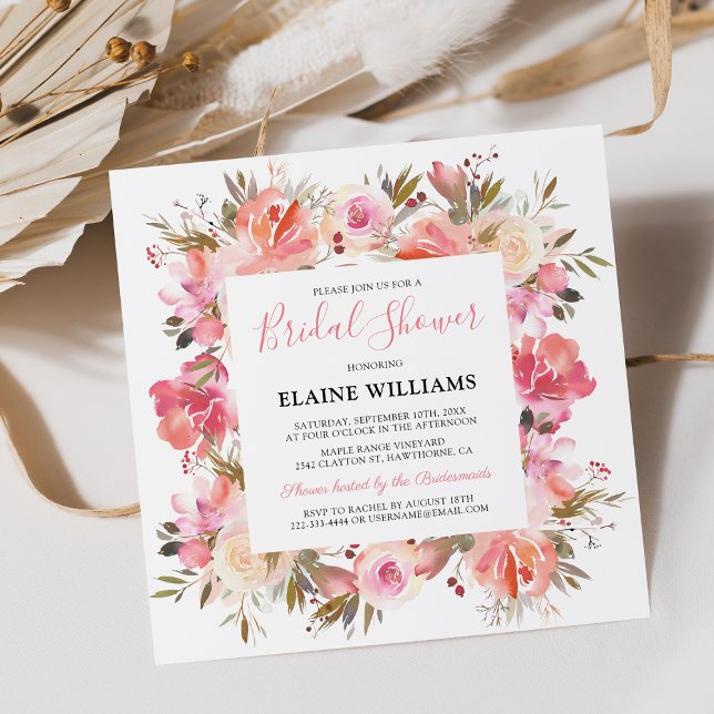 Elegant Salmon Pink Flower Bridal Shower Invitation (Creator Uploaded)