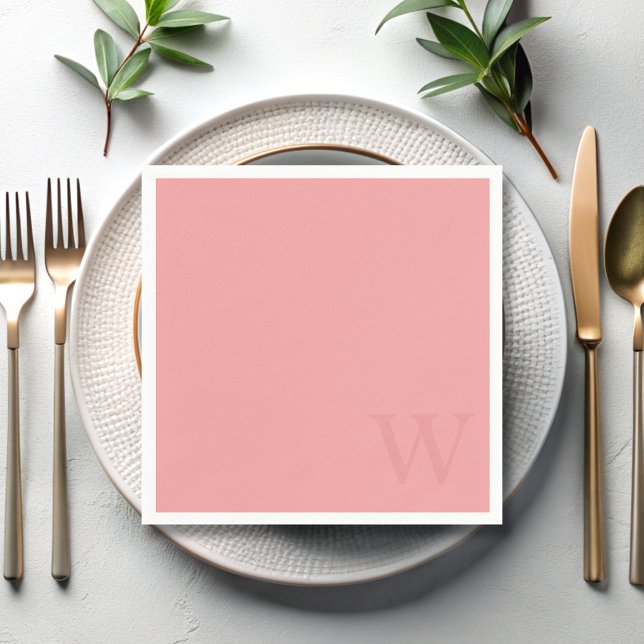 Elegant Salmon Pink Monogram Paper Napkins (A salmon pink paper napkin with space for your initial)