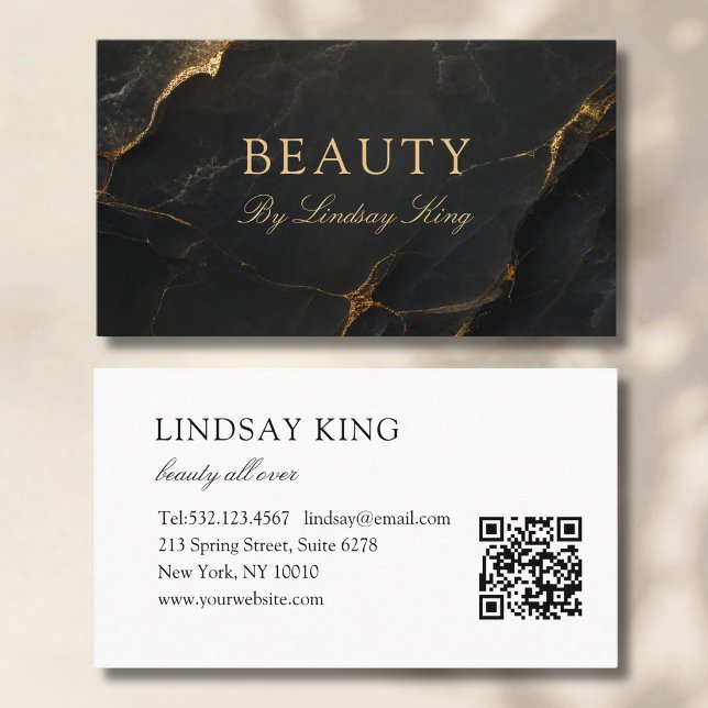 Elegant Salon Black Marble QR Code Business Cards (Elegant Salon Black Marble QR Code Business Cards)
