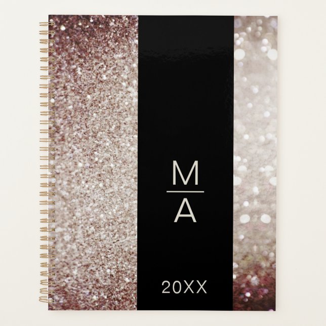 Elegant Salon Monogram Glitter Planner (Front)
