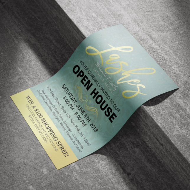 Elegant Salon Open House Flyer Gold & Blue Damask (Creator Uploaded)