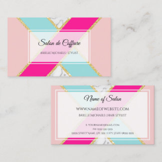 Elegant Salon Pink and Blue Glitter and Marble Business Card
