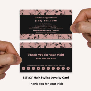 Elegant Salon Pink & Black Call Social Media Loyalty Card