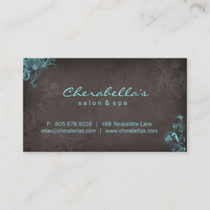 Elegant Salon Spa Floral Butterfly Blue Brown Business Card