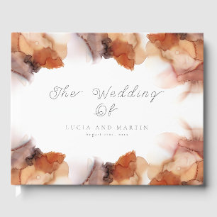 Elegant Sample Orange Watercolor Ink Wedding Guest Book