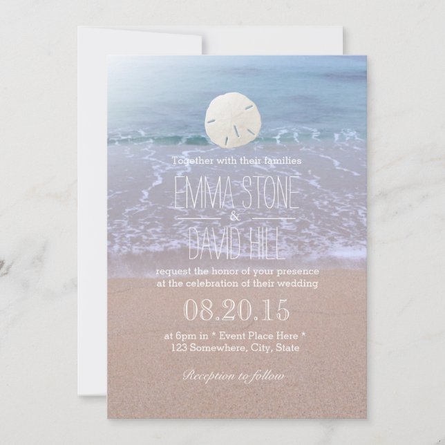 Elegant Sand Dollar Beach Wedding Invitations (Front)