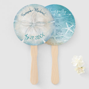 Elegant Sand Dollar Shell Blue Teal Beach Wedding Hand Fan