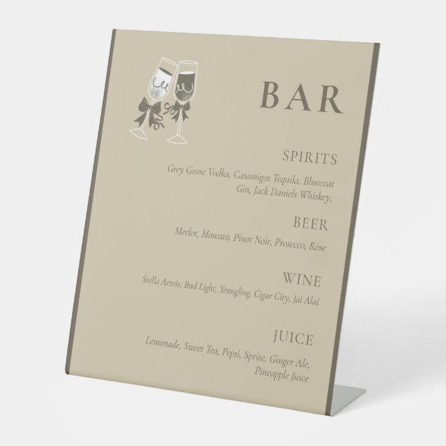 Elegant Sand Green Wedding Bar Sign (Front)