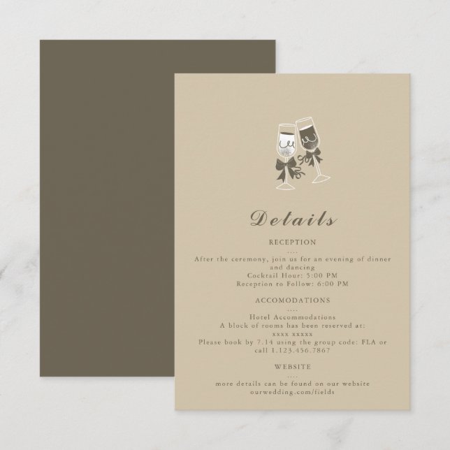Elegant Sand Green Wedding Details Card (Front/Back)