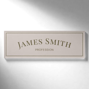 Elegant Sand Grey & Gold: Minimalist Professional Name Tag