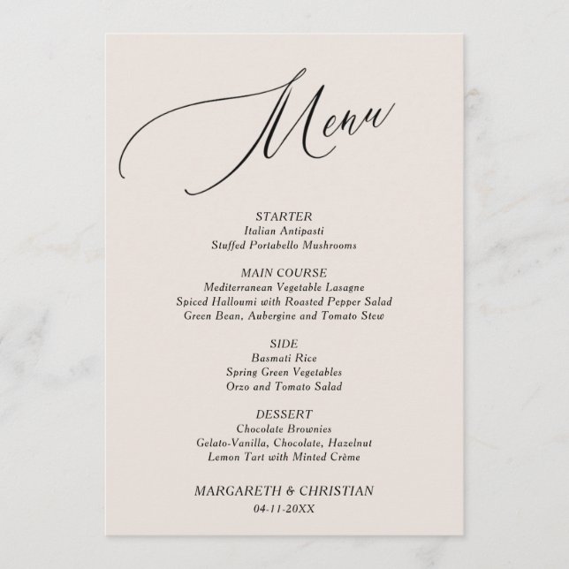 Elegant Sand Minimalist Wedding Menu (Front)