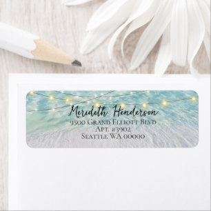 Elegant Sandy Beach SeaGlass Lights Script Wedding