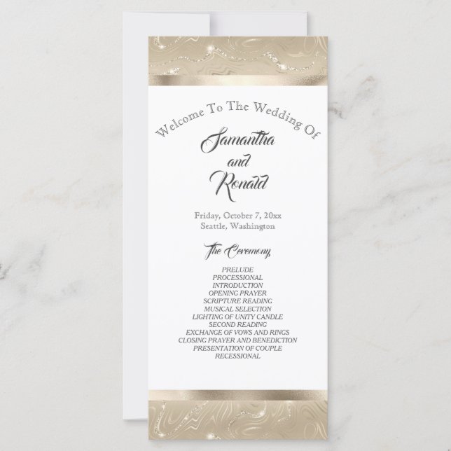 Elegant Sandy Gold Faux Foil Wedding Program (Front)