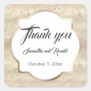 Elegant Sandy Gold Faux Foil Wedding Square Sticker