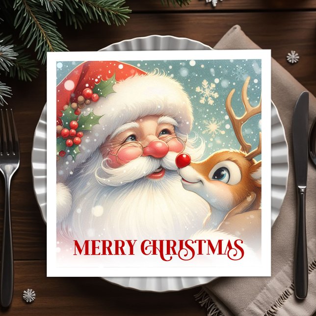 Elegant Santa and Rudolph Christmas Dinner Party   Napkin (Elegant Santa and Rudolph Christmas Dinner Party Napkins

)
