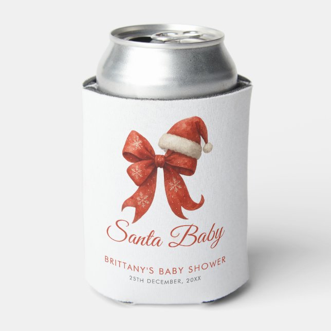 Elegant Santa Baby Shower Red Bow Christmas Can Cooler (Can Front)