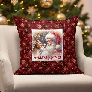 Elegant Santa Claus Rudolph Cute Classic Christmas Cushion