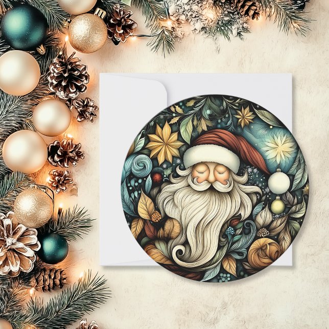 Elegant Santa Customisable Round Holiday Card (Elegant Santa Customizable Round Holiday Card)
