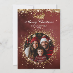 Elegant Santa Gold Glitter Christmas Tree Photo Invitation