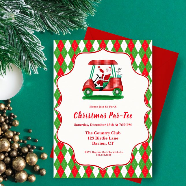 Elegant Santa Golf Christmas Party Invitation (Swing into holiday magic with elegant Santa Golf Party Invitation. Tee off in style.)