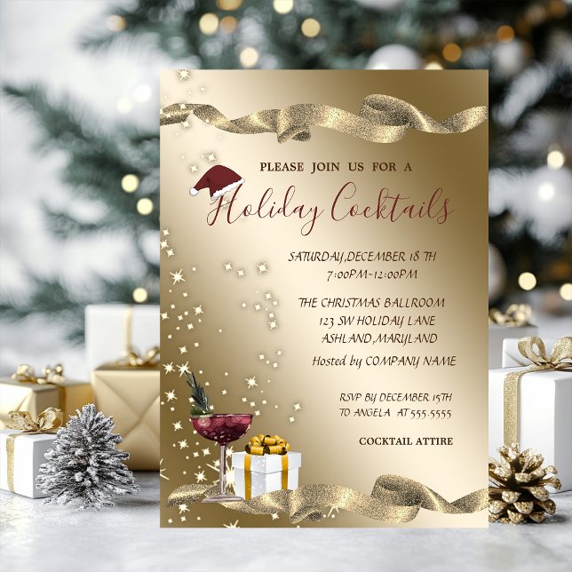 Elegant,Santa Hat,Cocktail Christmas Invitation (Creator Uploaded)