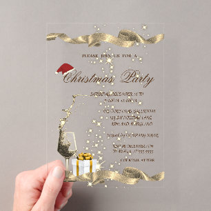 Elegant,Santa Hat,Glass,Corporate Christmas Party, Acrylic Invitations