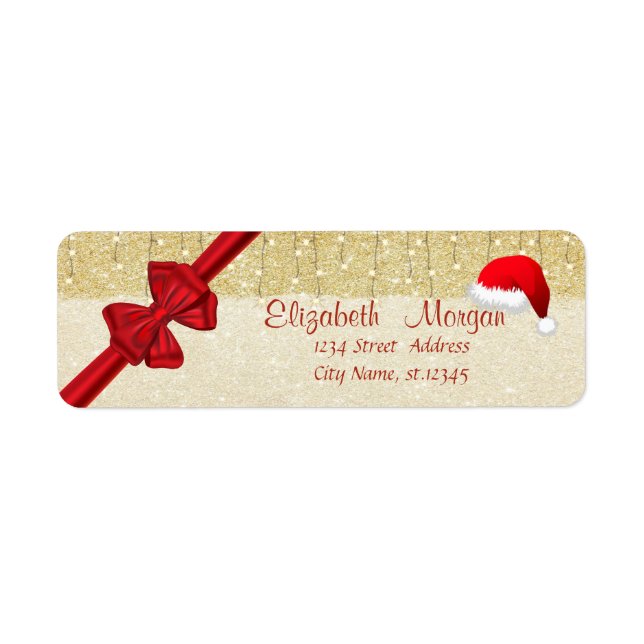Elegant ,Santa Hat,Red Bow ,Gold  Glittery (Front)