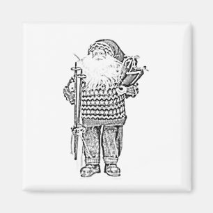 Elegant Santa in Festive Sweater, Holiday Sketch Magnet