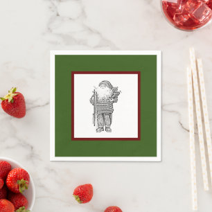 Elegant Santa in Festive Sweater, Holiday Sketch Napkin