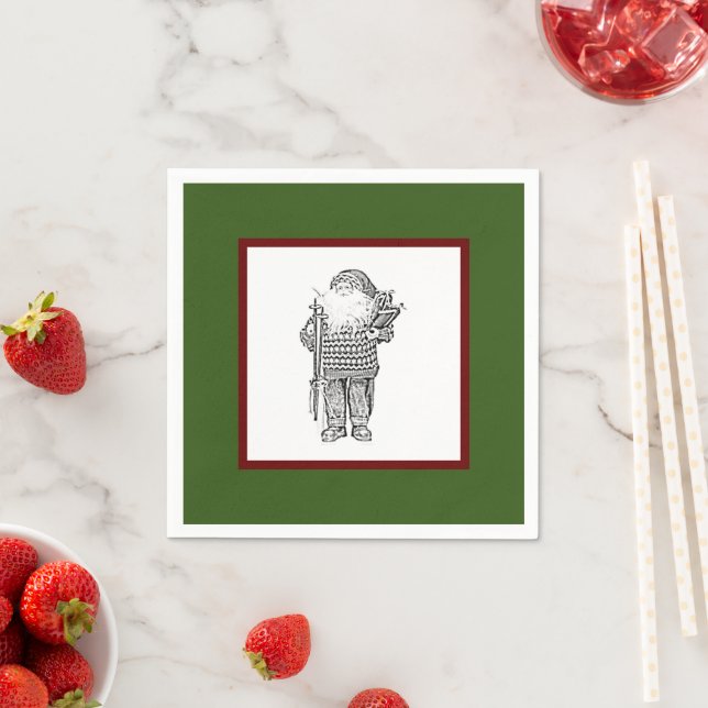 Elegant Santa in Festive Sweater, Holiday Sketch Napkin (Insitu)