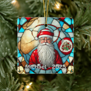 Elegant Santa Portrait Ceramic Ornament