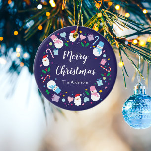 Elegant Santa Snowman Candy Cane Christmas Wreath Ceramic Tree Decoration