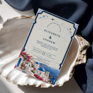 Elegant Santorini Destination Wedding Invitation