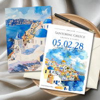 Elegant Santorini Watercolor Wedding Save the Date