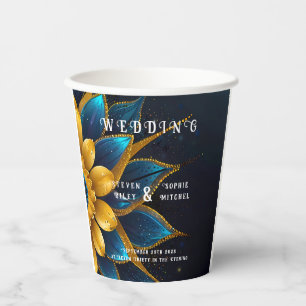 Elegant Sapphire and Gold Floral Wedding Paper Cups