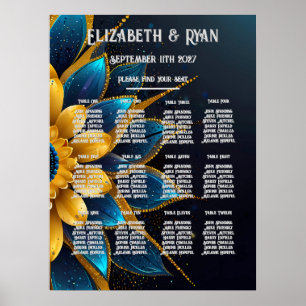 Elegant Sapphire and Gold Floral Wedding Poster