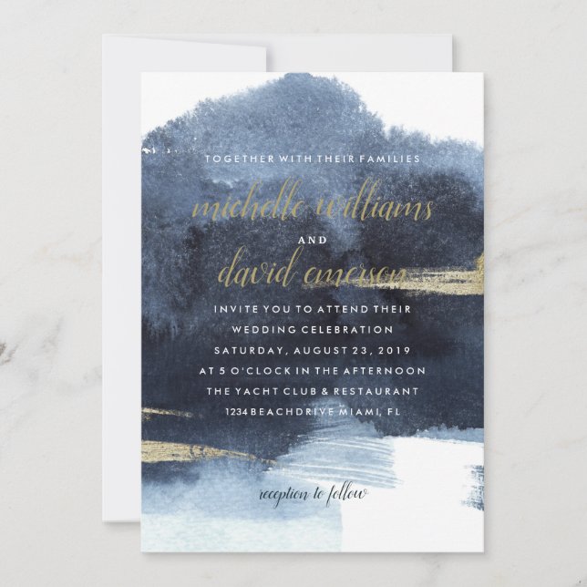 Elegant Sapphire and gold | Nautical Wedding Invitation (Front)