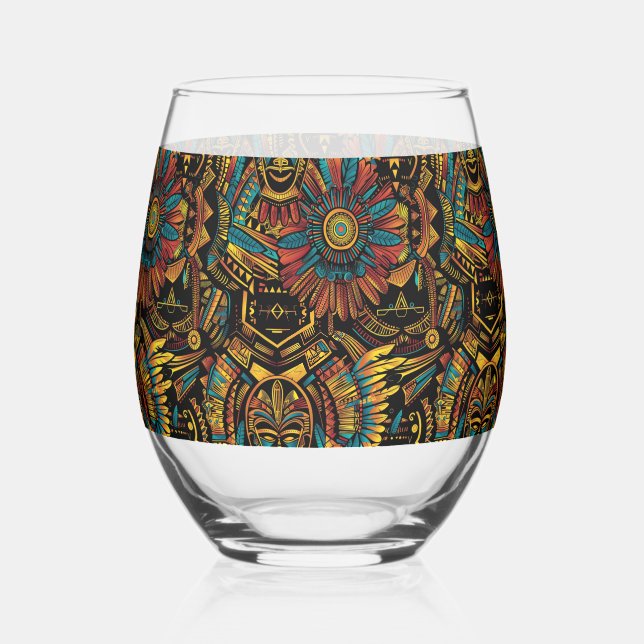 Elegant Sapphire "Aztec Dream" Stemless Wine Glass (Front)