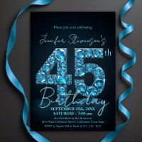 Elegant Sapphire Blue and Black 45th Birthday