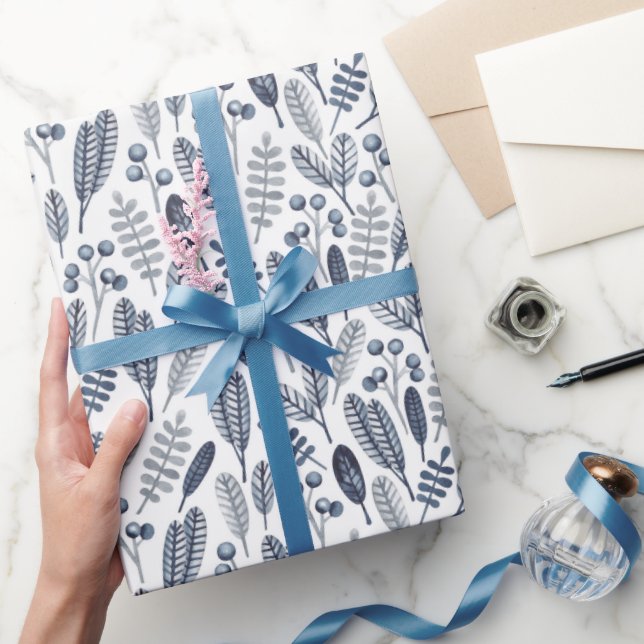 Elegant Sapphire Blue Botanicals Wrapping Paper (Gifting)
