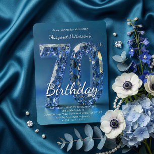 Elegant Sapphire Blue Diamond 70th Birthday Invitation