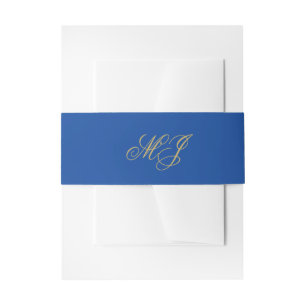 Elegant Sapphire Blue Gold Monogram Initials Invitation Belly Band