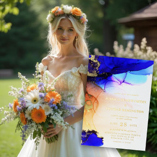 Elegant Sapphire Blue Orange Wedding Gold