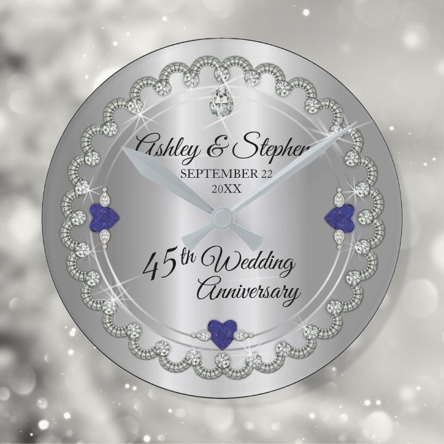 Elegant Sapphire Diamonds 45th Wedding Anniversary Round Clock (Creator Uploaded)