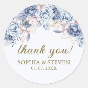 Elegant Sapphire & Ivory Floral Wedding Classic Round Sticker