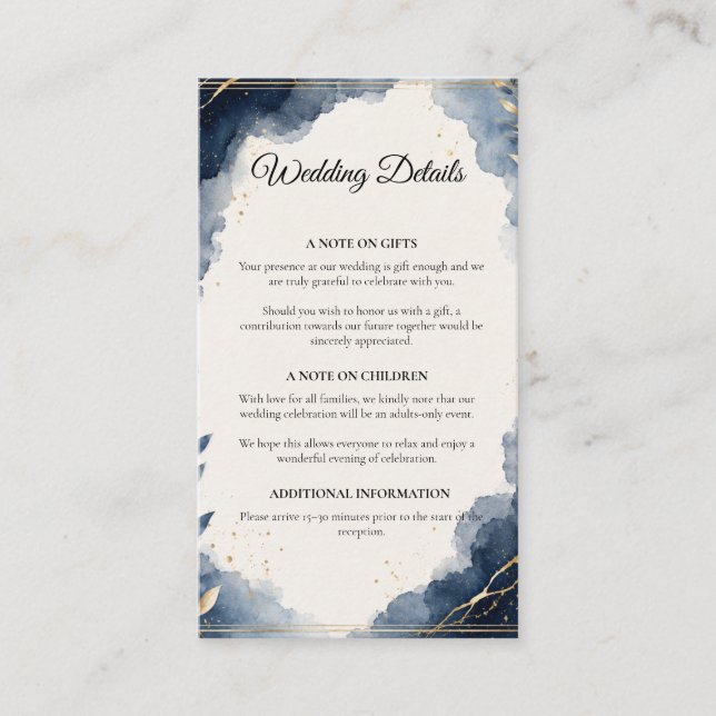 Elegant Sapphire Minimalist Luxury Wedding  Enclosure Card (Front)