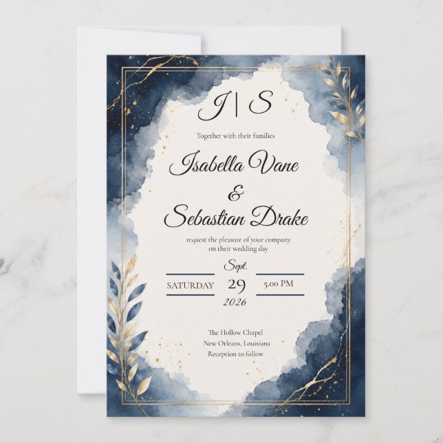 Elegant Sapphire Minimalist Luxury Wedding  Invitation (Front)