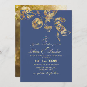 Elegant Sapphire Pantone Gold Wedding Invitation