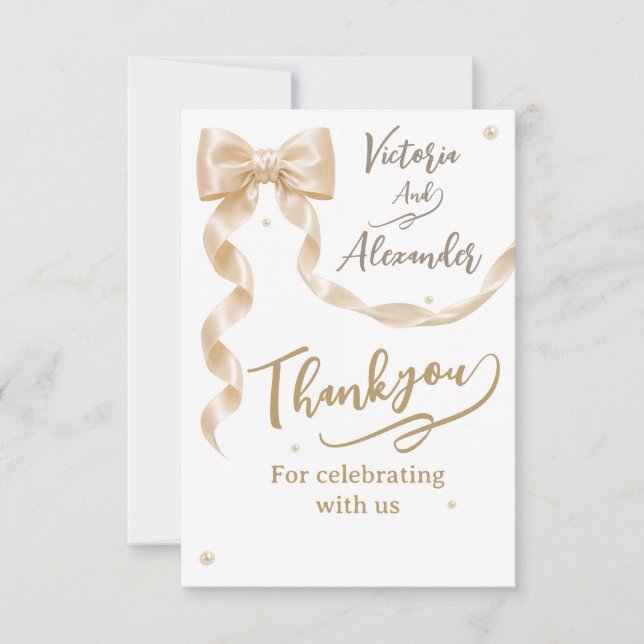 Elegant Satin Bow Flat Thank You Card (Front)